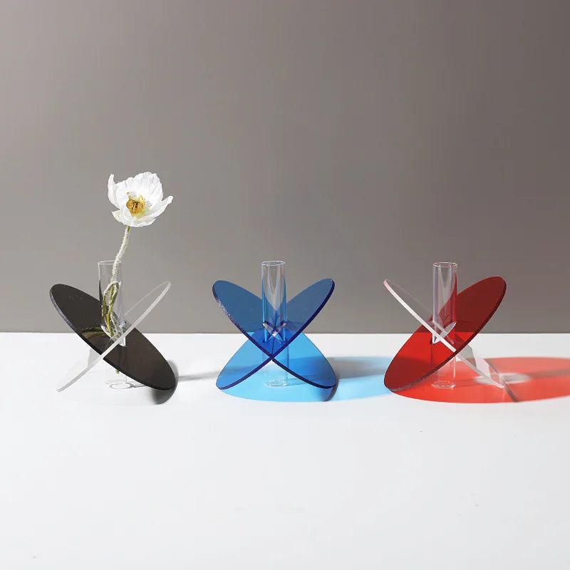 Nordic Colorful Acrylic Vases Desktop Ornaments Art Flower Arrangement Hydroponic Vase Container Living Room Home Decoration