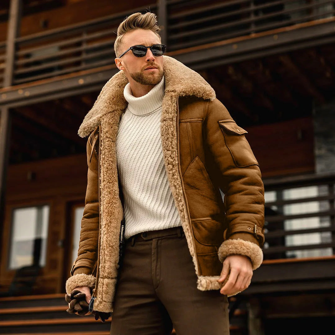 A new men's coat for autumn and winter, featuring thickened and warm faux leather fleece