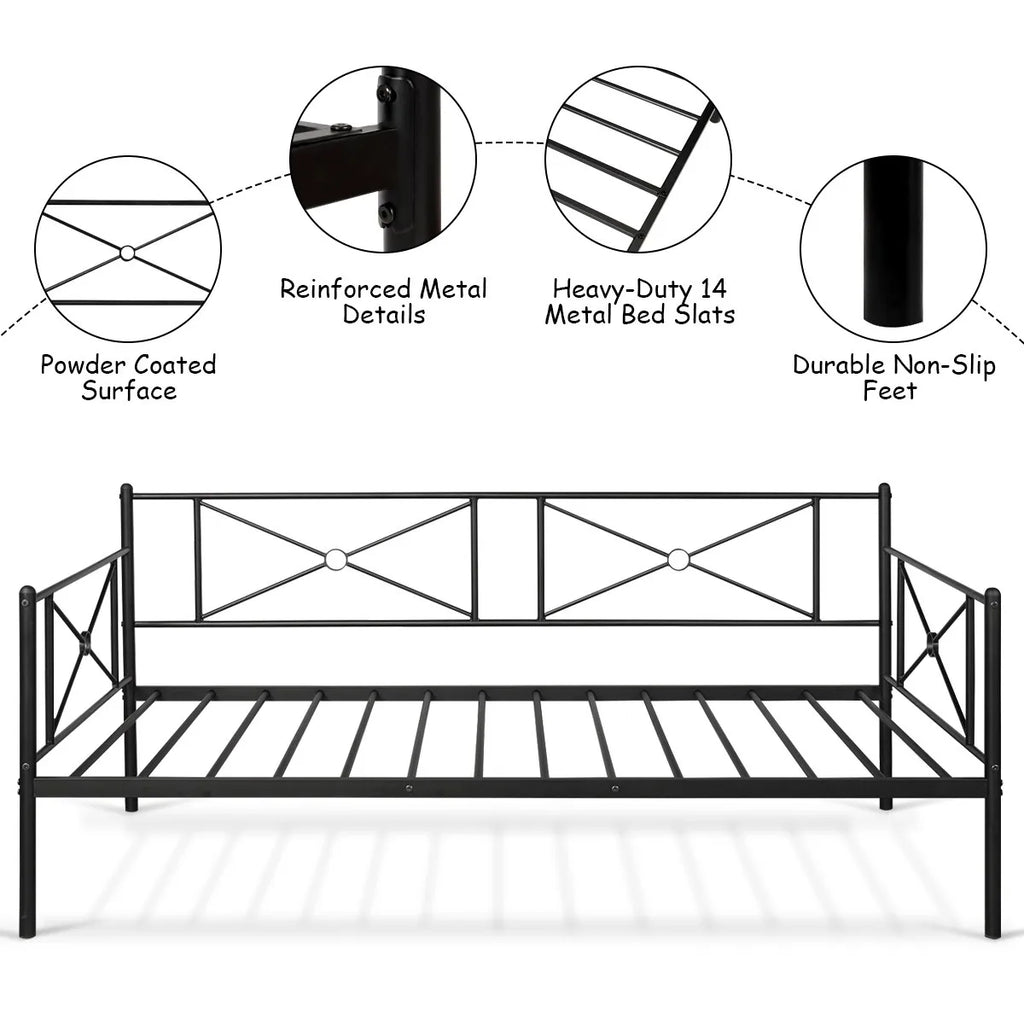 Metal Daybed Frame Twin Size Multifunctional Platform Bed Home Steel Slats