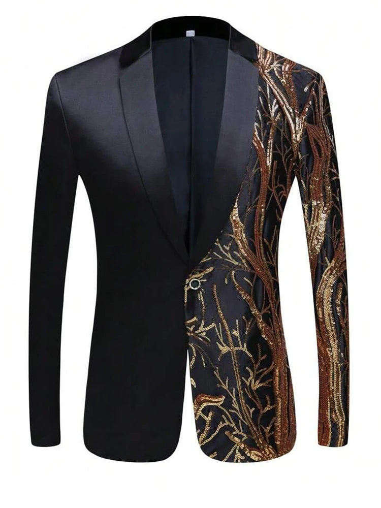 Men's single-piece shiny sequin suit jacket, fashionable evening dress, suitable for parties, weddings, banquets, and balls