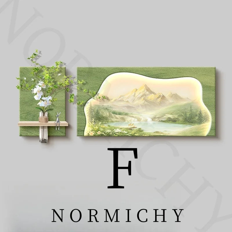 Simple Living Room Decoration Painting Natural Wood Sunshine Sofa Background Wall Hanging Painting High-End Landscape Wall Lamp