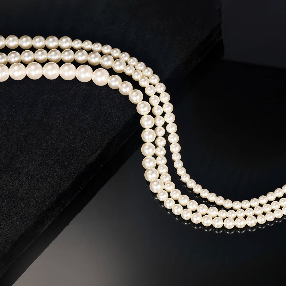 18K Gold Plated Multi-Layered Imitation Pearl Long Sweater Chain Necklace for Women Vintage Body Chain Party Wear Accessories