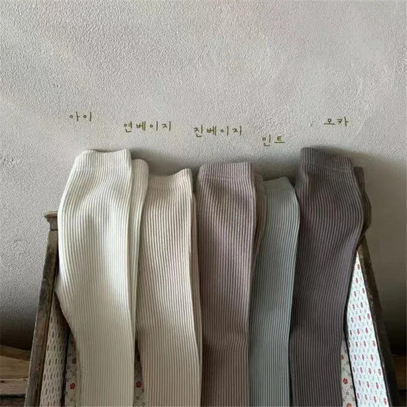 2024 New Baby Cotton Ribbed Leggings Solid Cotton Infant Stretch Pants Soft Comfortable Toddler Pants Kids Boys Girls Trousers