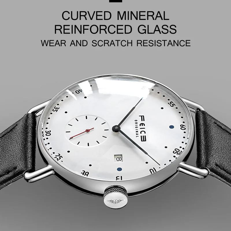 FEICE Men's Automatic Watch  Classic Bauhaus Mechanical Watch Curved Mirror Waterproof Casual Dress Watches FM506