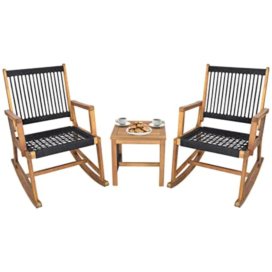 Acacia Wood Rocking Bistro Set 3 Piece Patio Bistro Set with Coffee Table AllWeather Wooden Conversation Set Rocker Bistro Out