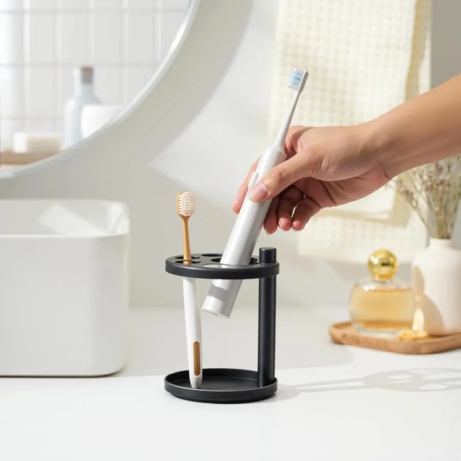 Metal Toothbrush Holder Stand for Bathroom: Stainless Steel Ventilated Organizer with Slots for Electric Toothbrushes Toothpast