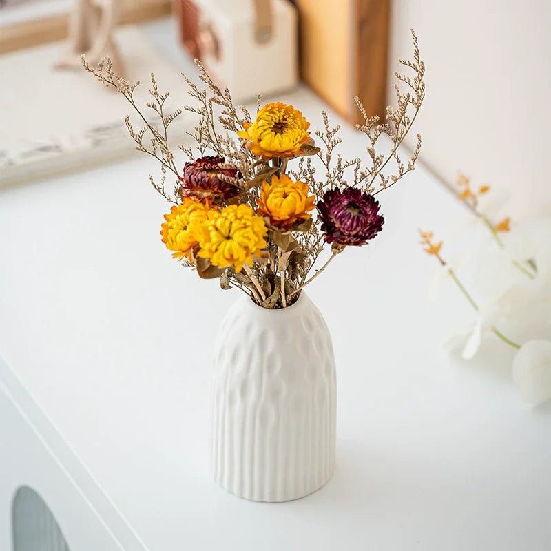 Ceramic Vases Set of 3 White Round  Design Handmade Terracotta Flower Pot Home Decor Christmas Decoration Table Centerpiece