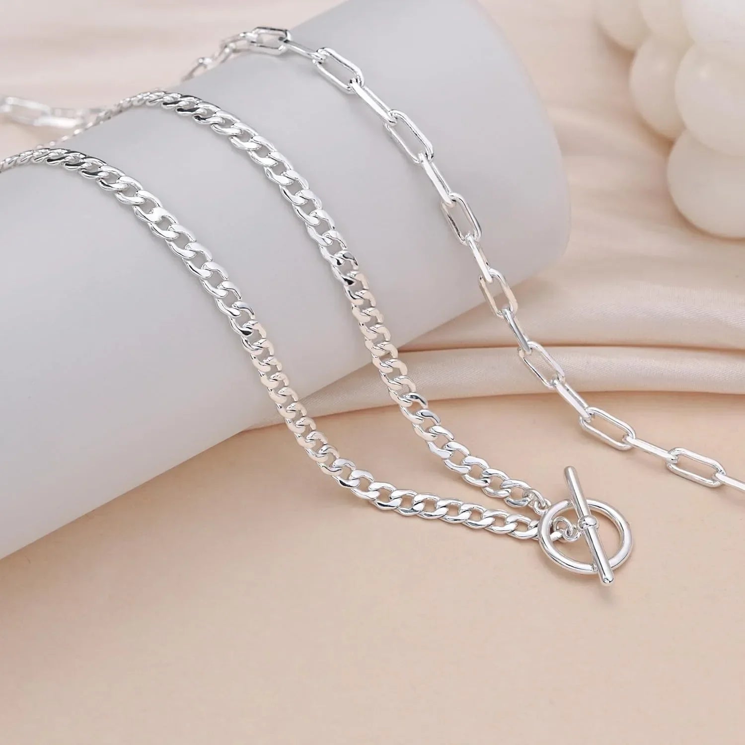 Gold Layered Necklace for Women K Gold Plated Necklace Women Cuban Link Paperclip Chain Toggle Clasp Necklace Jewelry for Women