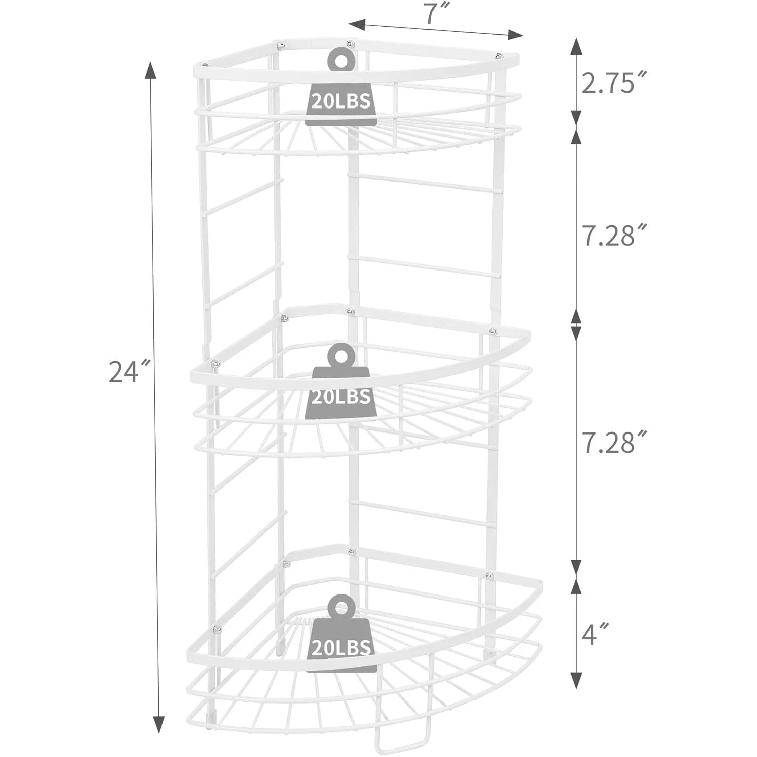White 3-Tier Metal Corner Shelf Rustproof, Bathroom/Kitchen/Living Room Shower Storage Organizer w/Space-Saving Design