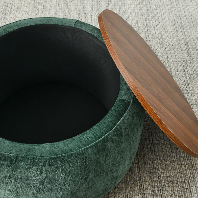 Round Storage Ottoman 2 In 1 Function Work As End Table And Ottoman With Small Seat Green