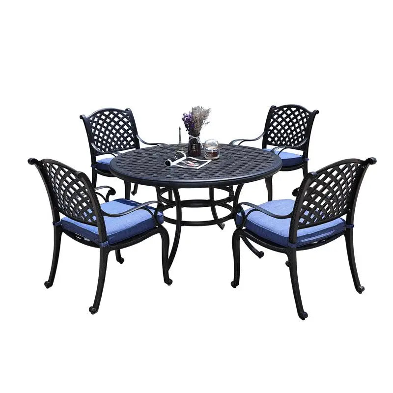 4-Pc 51.97" Long Dining Set w/ Cushions, Navy Blue Outdoor Furniture