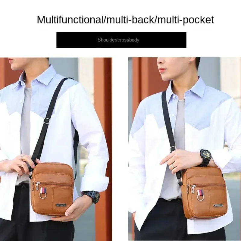 Men's High Quality PU Leather Shoulder Bag Large Capacity Chest Bag Fashion Casual Solid Color Crossbody Bag