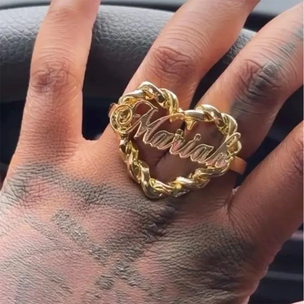 2025 Personalized Heart Shape Name Ring in Multiple Fonts| Twists Heart Name Ring | Custom Words Ring | Personalized Name Rings