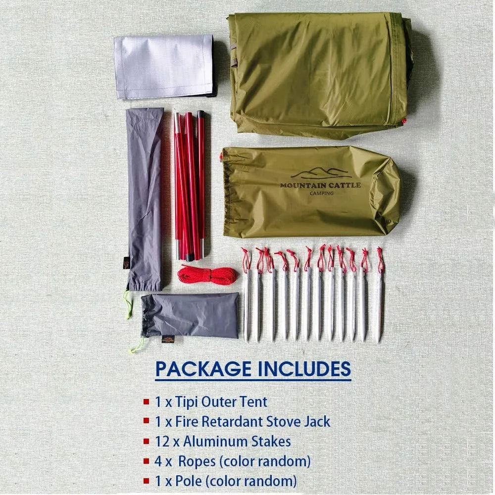 4 Persons 5lb Lightweight Tipi Hot Tents with Stove Jack, 7'3" Standing Room, Teepee Tent for Hunting Family Team Backpacking Ca