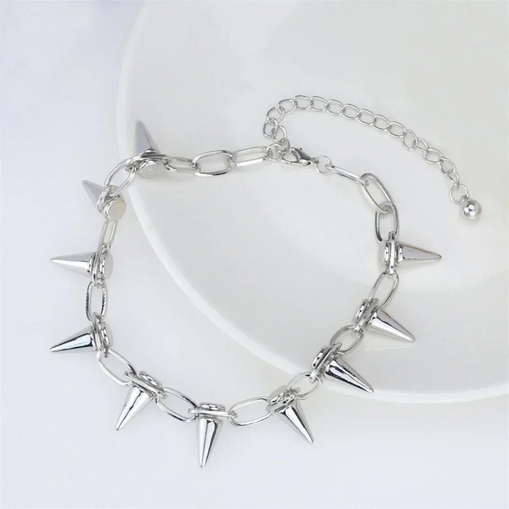 Fashion Punk Spike Chokers Necklaces Goth Rivet Collar Choker Necklace Metal Spike Link Chain Unisex Rock Night Club Jewelry