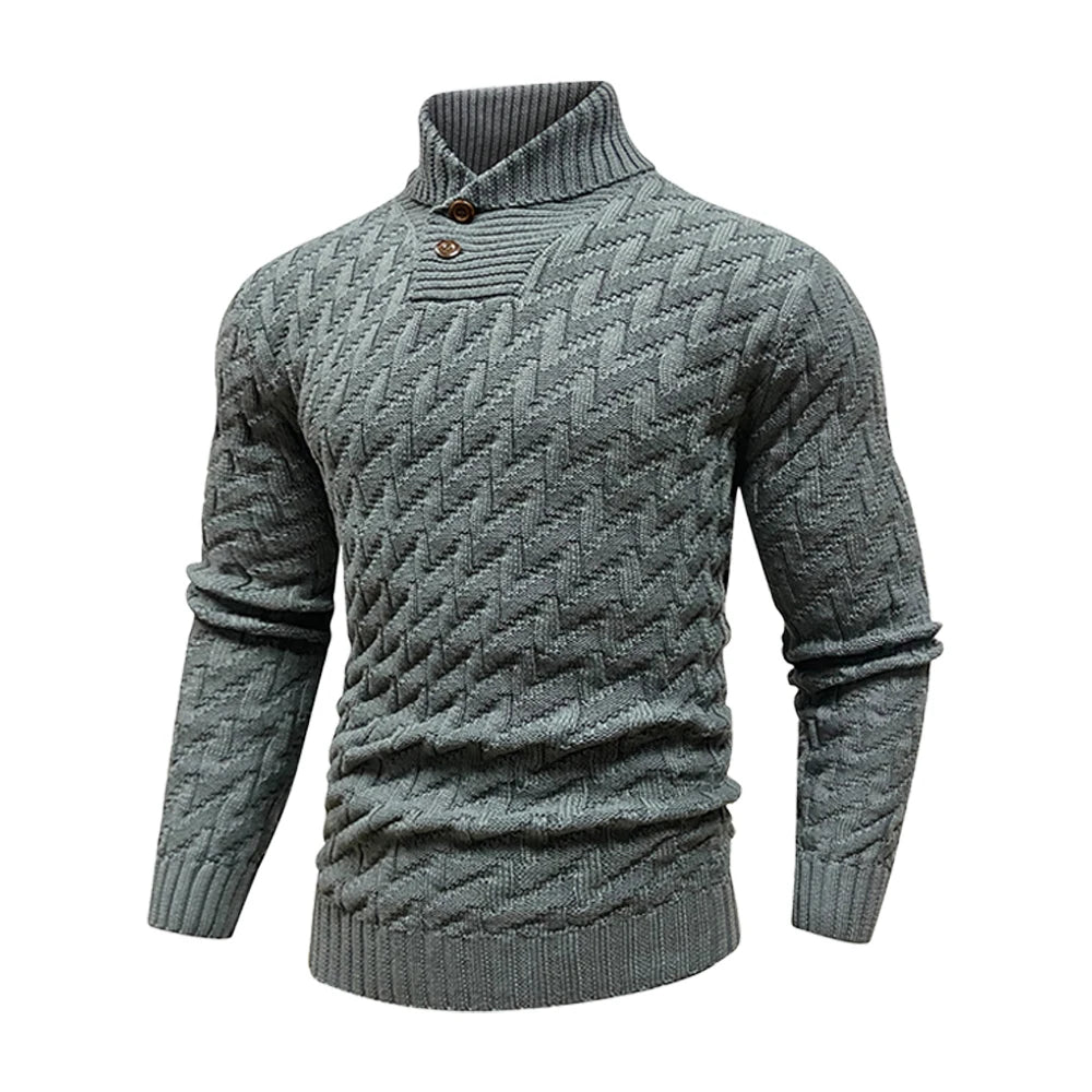 Men's Sweater Winter Shawl Collar Pullover Sweater Casual Cable Knit Button Sweaters Woolen Solid Color Tops US Size