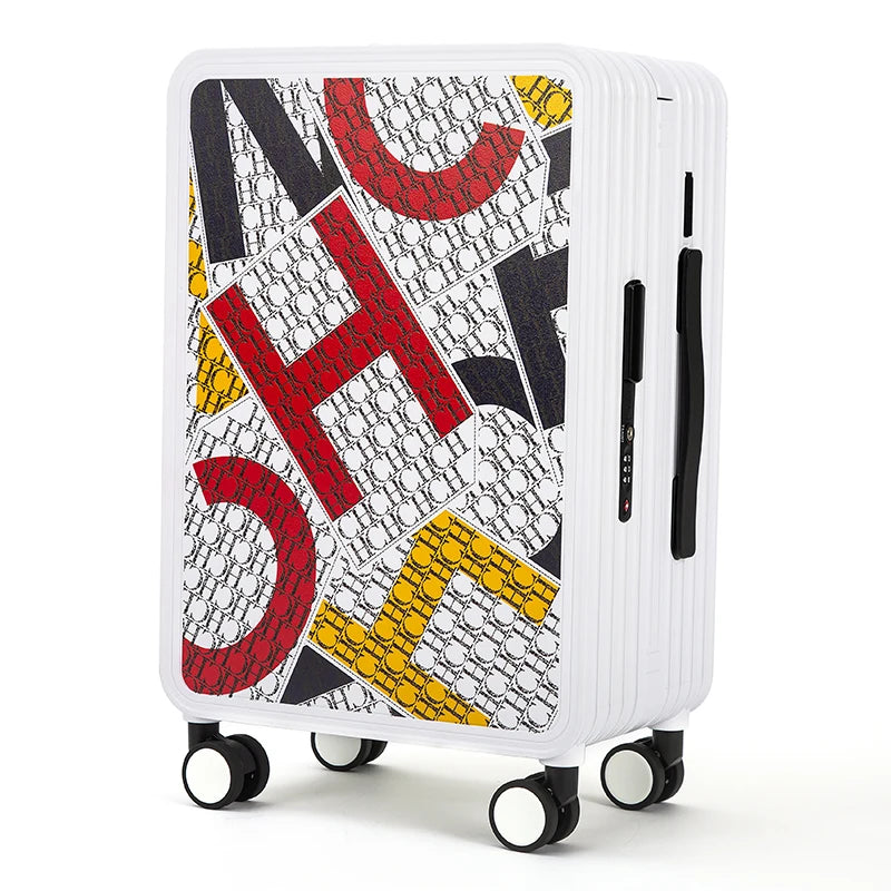 Classic Fashion Unisex New Roller Luggage Letter Design Large Capacity Business Travel Luggage