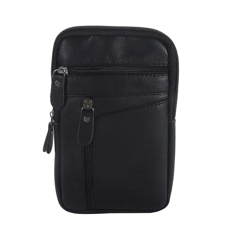 Leather Waist Bag Men's Mobile Phone Bag Wearing Belt Outdoor Sport One Shoulder Small Bag Doing Business Crossbody Bags