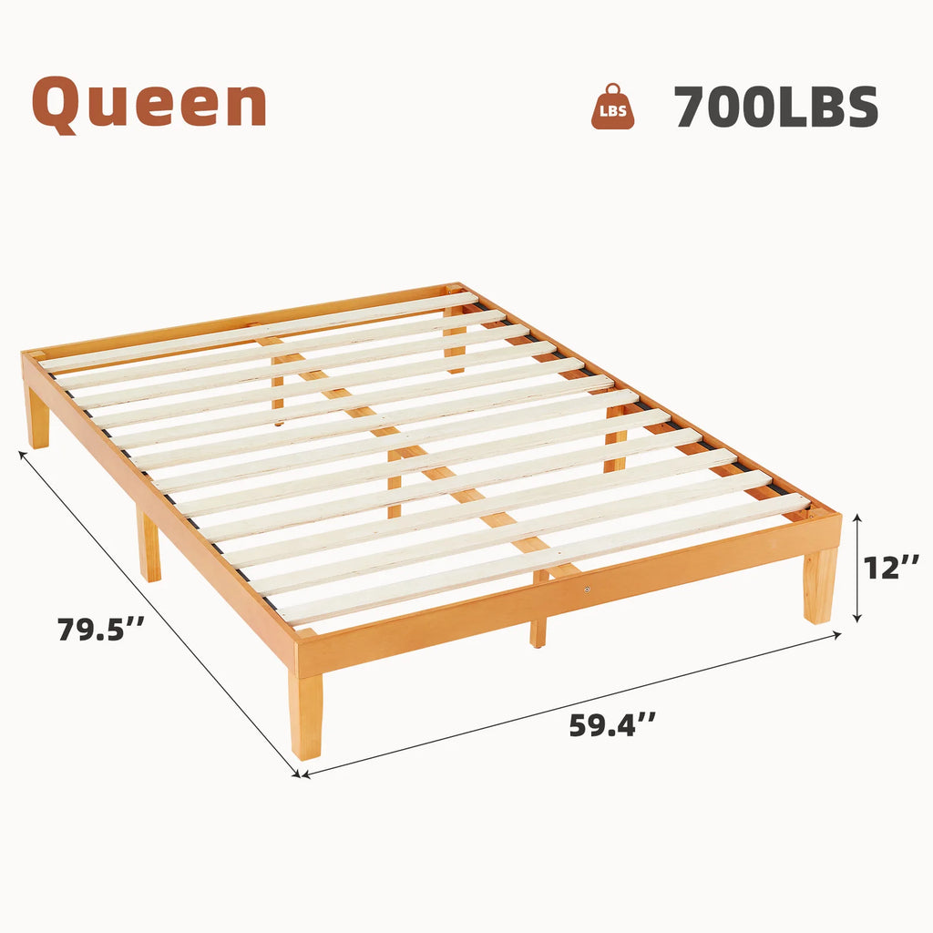 JHK Queen Solid Wood Bed Frame with Sturdy Wood Slat Support No Box Spring Needed Easy Assembly Eco-Friendly For Living Room