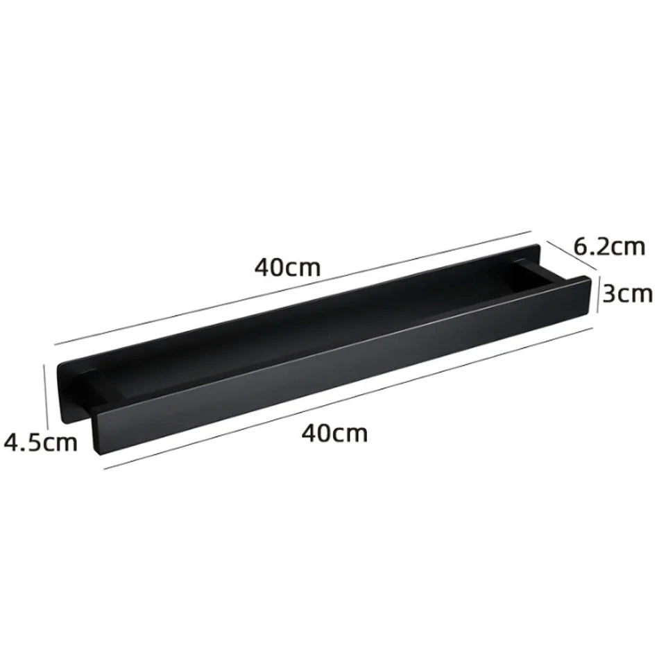 Adhesive Stand Towel Bar Shelf Black 304 Stainless Steel Wall Mounted Lavatory Kitchen Bathroom Towel Rack Bar Holder Hanger