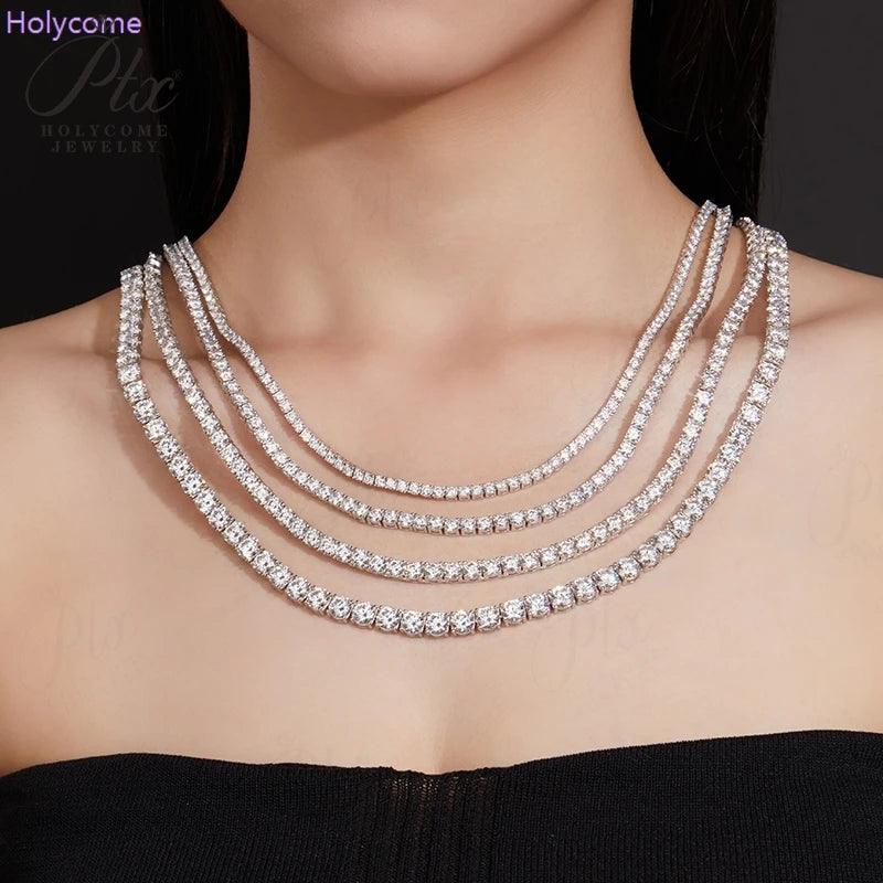 Moissanite Tennis Necklaces For Man Women 3/4/5/6.5mm Full Diamond With GRA 925 Sterling Silver Plated 18k White Gold Jewelry