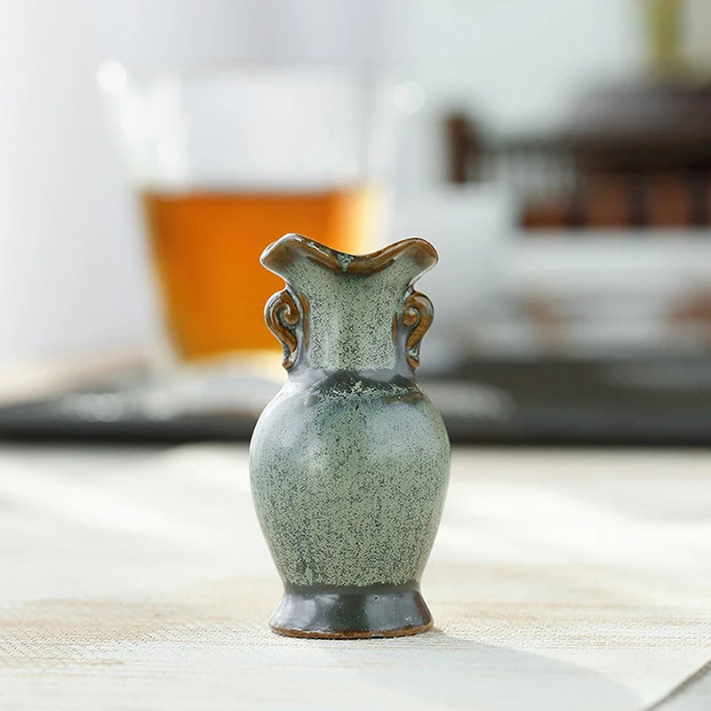 1PC Hydroponics Chinese-style Living Room Decoration Ceramic Small Vase Green Retro Flower Vase Crafts Tabletop Ornament