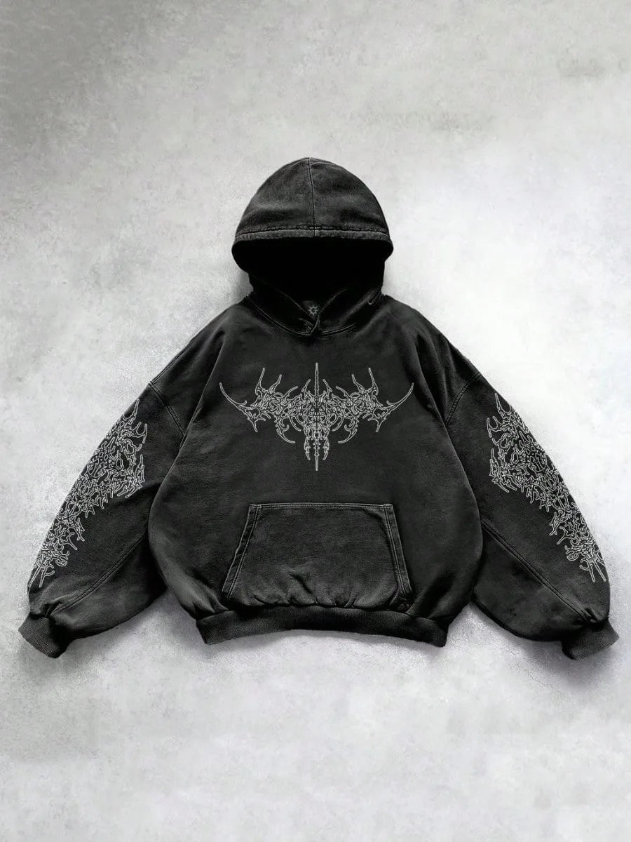 Men's Washed Pattern Printed Hooded Sweatshirt High Street Harajuku Hoodie