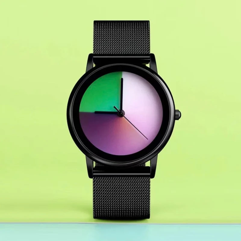New Unique Women Watch Fashion Casual Colorful Changing Dial Quartz Wriswatch Simple Ultrathin Steel Lady Watches Special Gift
