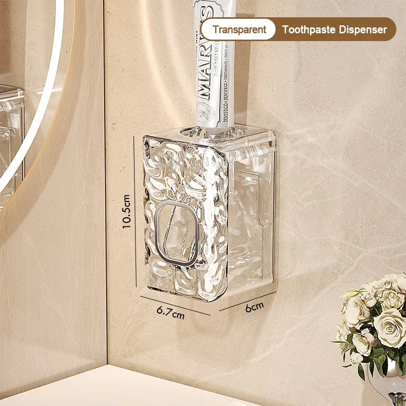 Bathroom Toothbrush Holder With Glacier Pattern Wall Mounted Non Perforated Suction Cup Storage Rack Toothbrush Set Storage Rack