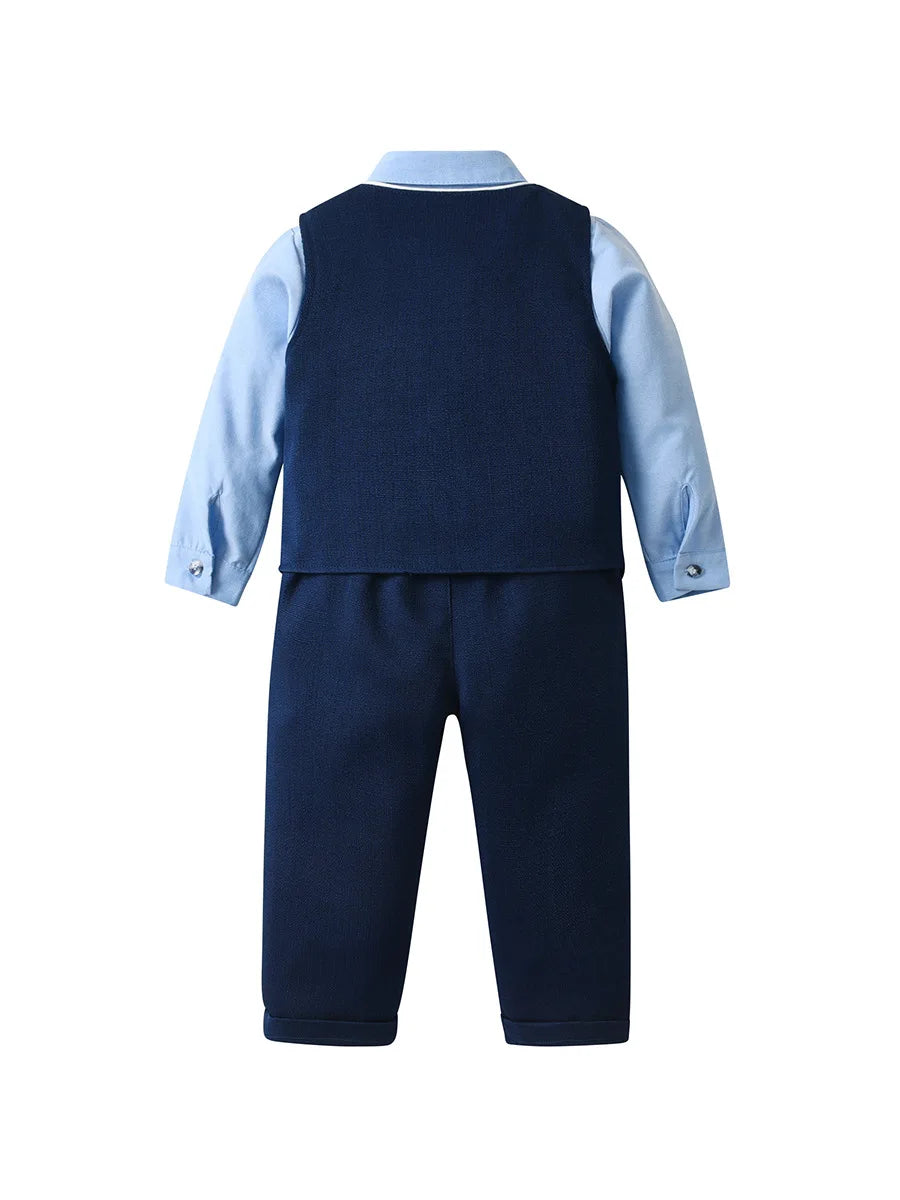 Baby Boy Clothes Sets Formal Suit Boys Long Sleeve Shirt Vest Trousers 3Pcs Sets Children Gentleman Birthday Party Clothing 1-6Y