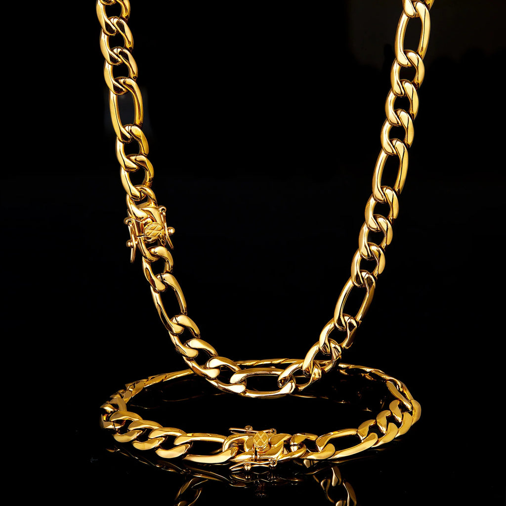 8mm Stainless Steel 1:3 NK Link Chains Necklaces 18K Gold-plated for  Unisex Hip Hop Bracelet Bling Iced Out Rapper Jewelry Gift