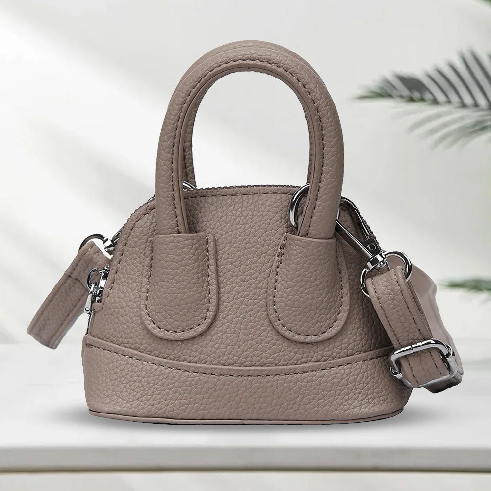 Shoulder Bag for Women Mini Shell Handbag PU Leather with Zipper Top Handle Bag Solid Color Clutch Purse for Work Travel