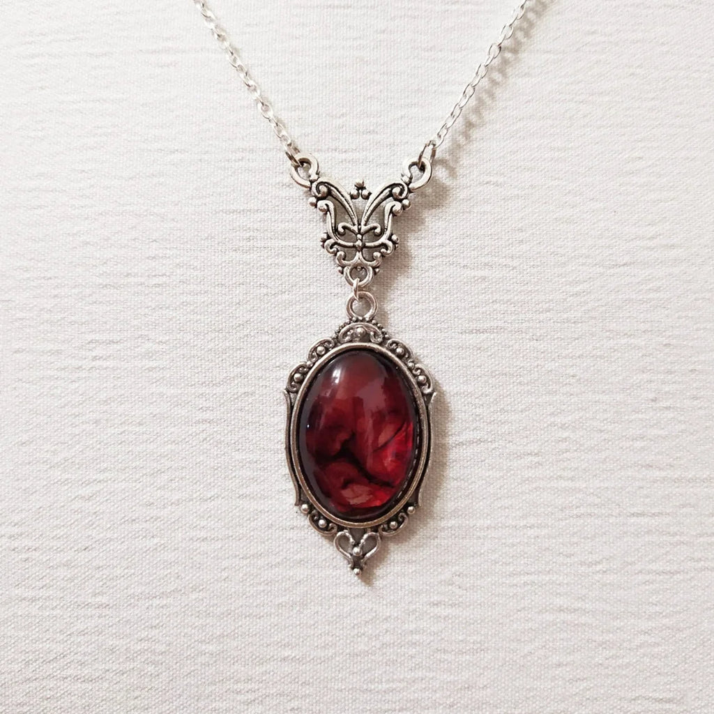 Gothic Vampire Necklace Vintage Stardust Crystal Cameo Pendant Necklace Punk Style Vampire Pendant Oval Satanic Demon Necklace