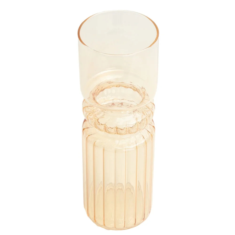 Iridescent Fluted Glass Vase 9.7 Inch Tall Durable Handcrafted Tabletop Centerpiece Home Accent Décor Washable Decorative Vase