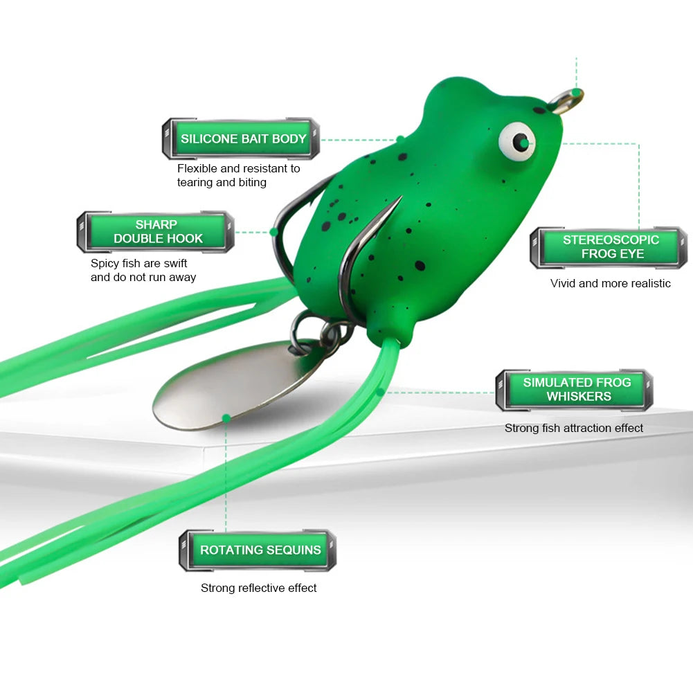 5Pcs Frog Soft Fishing Lures with Double Hooks Soft Ray Frog Swimbait Frog Spoon Fishing Baits for Bass Fishing