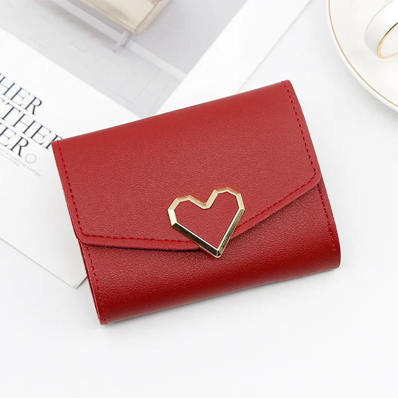Korean version women wallet short heart-shaped three fold women's wallet multi card slot card bag zero wallet  purses for women