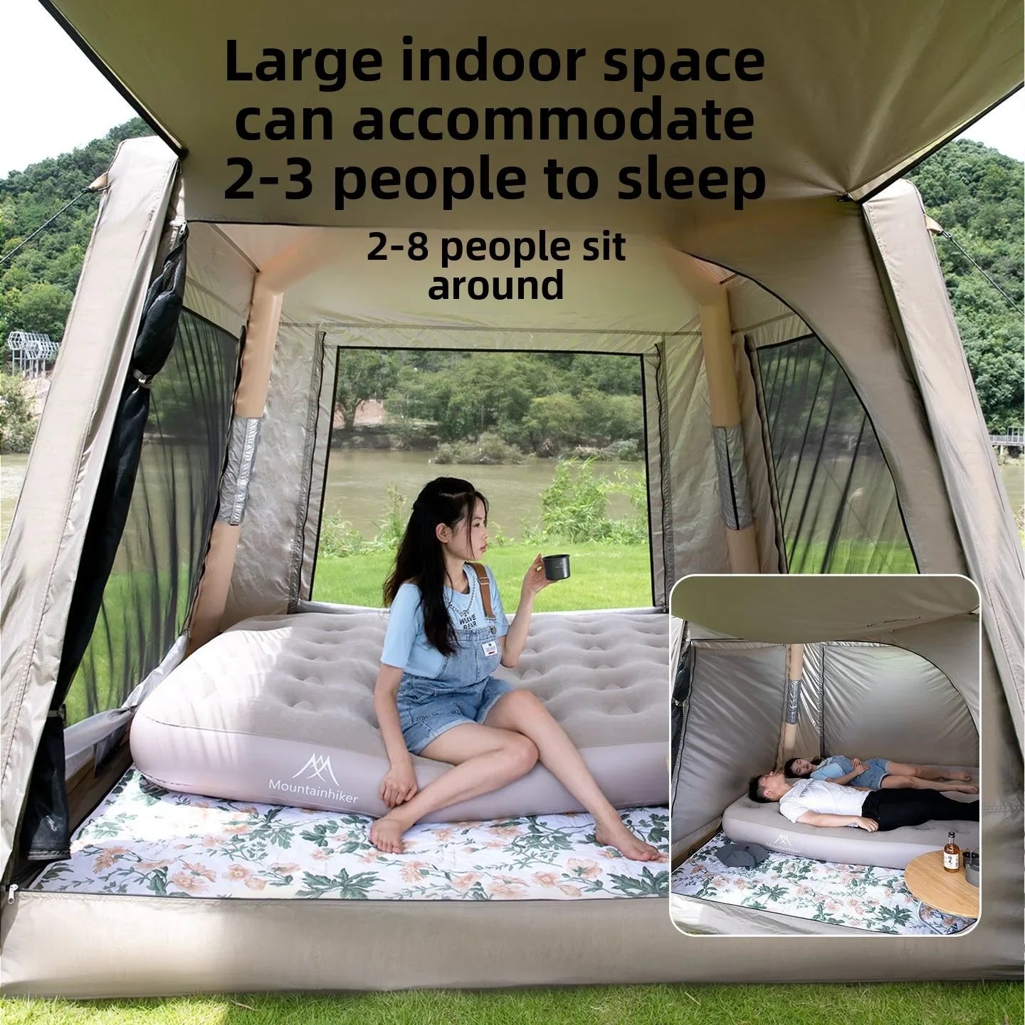 Mountainhiker Outdoor NewInflatable Cabin Quick Setup Overnight Rainproof Thickeneded Multi-person Picnic Cabin Family Park Tent