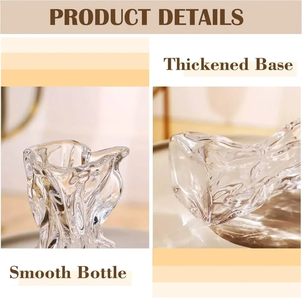6 inch small glass vase, irregular transparent vase, suitable for center table interior table decoration, modern art deco vase