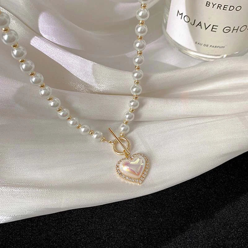 Imitation Pearl Love Necklace Cool and Sweet Simple Gold Pearl Necklace