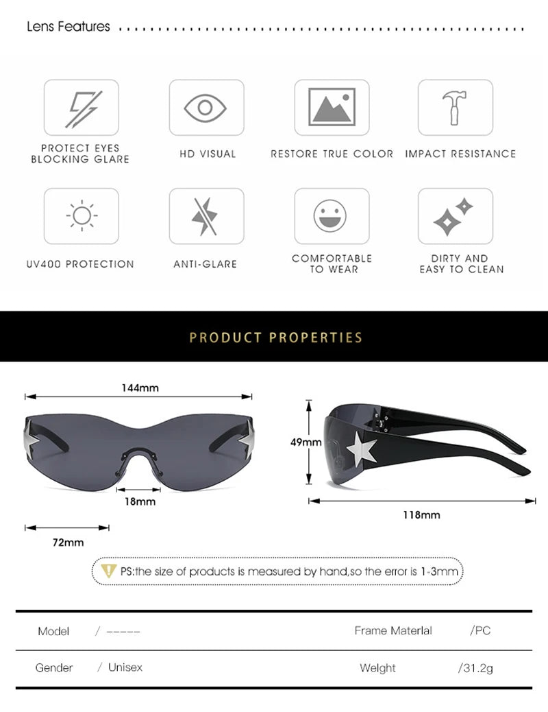 Fashion Sunglasses for Women Men Trendy Shield Wrap Around Sunglasses Oversized Fashion Frameless Sun Glasses