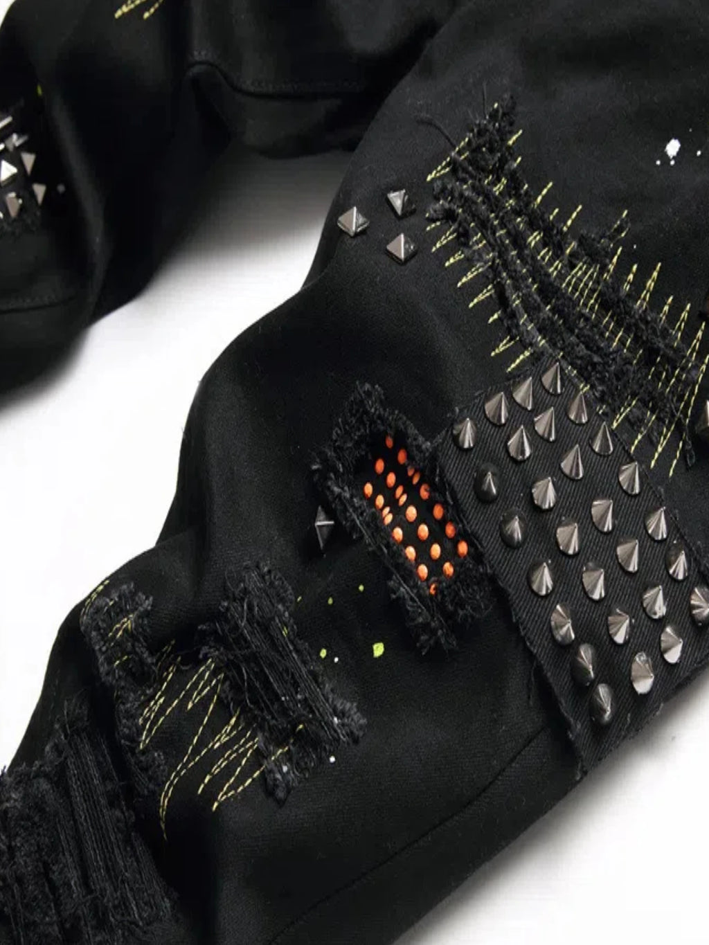 Men's Ripped Jeans Casual Print Slim Stretch Embroidered Jeans Skinny Denim Black Foot Wash Jeans