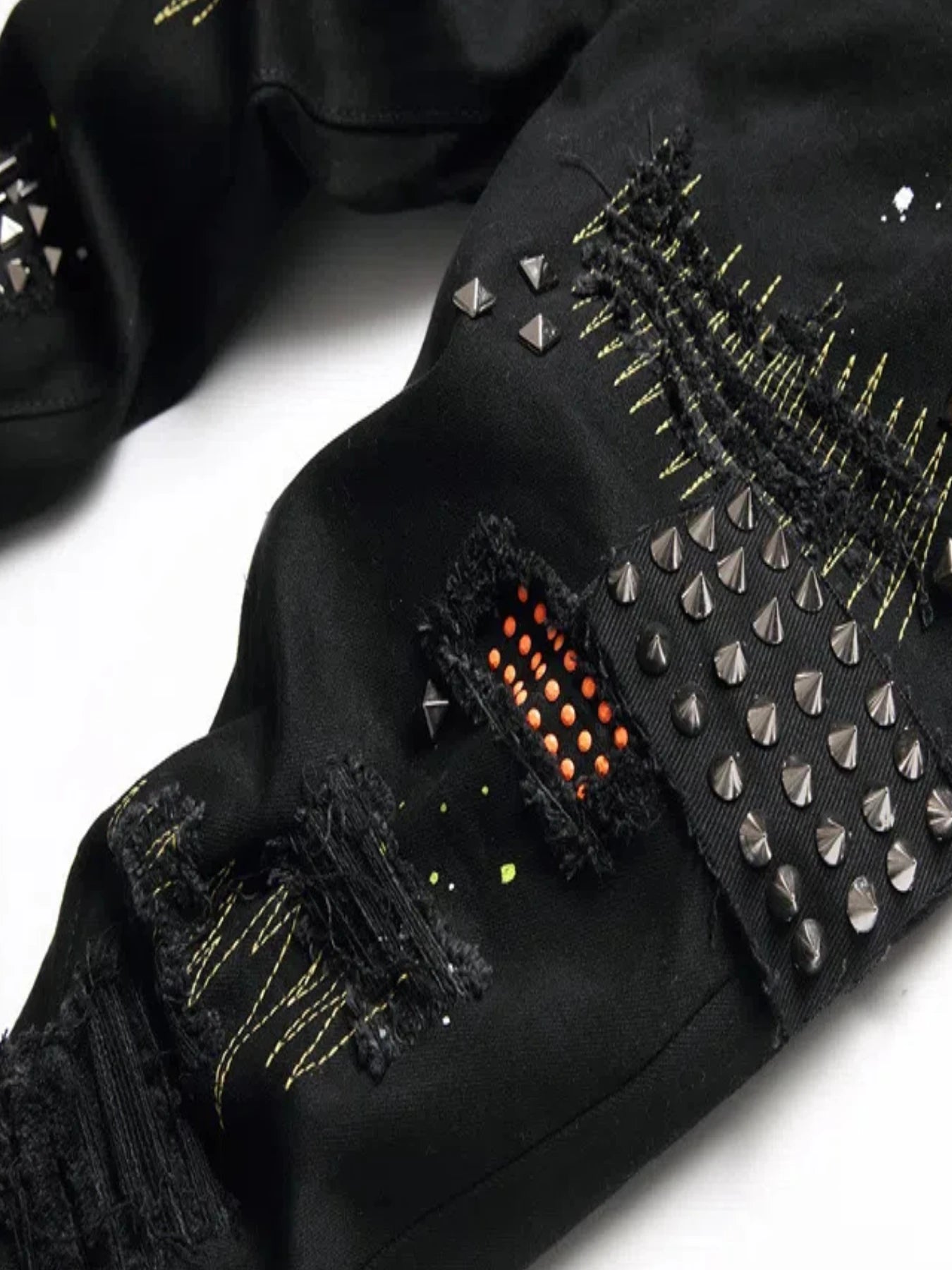 Men's Ripped Jeans Casual Print Slim Stretch Embroidered Jeans Skinny Denim Black Foot Wash Jeans