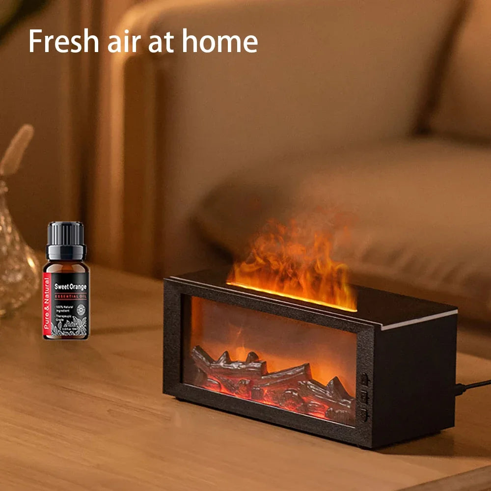 Fireplace Aroma Diffuser Creative Flame Humidifier Waterless Auto-Off Protection with Remote and Realistic Fireplace Night Light