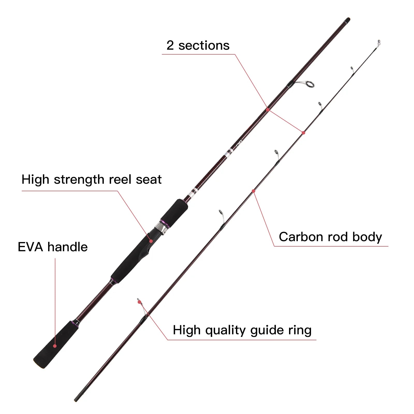 Carbon Spinning Fishing Rod 1.8m Solid Casting Fishing Rod with Comfort EVA Grip for Bass Fishing Walleye Fishing Trout Fishing