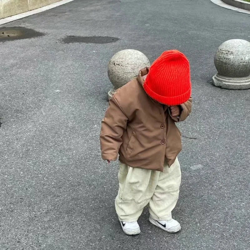 Winter Kids Jacket Thicken Cotton Warm Boys Girls Winter Coat 2024 Solid Color Children Retro Style Outwear Windproof Warm Coat