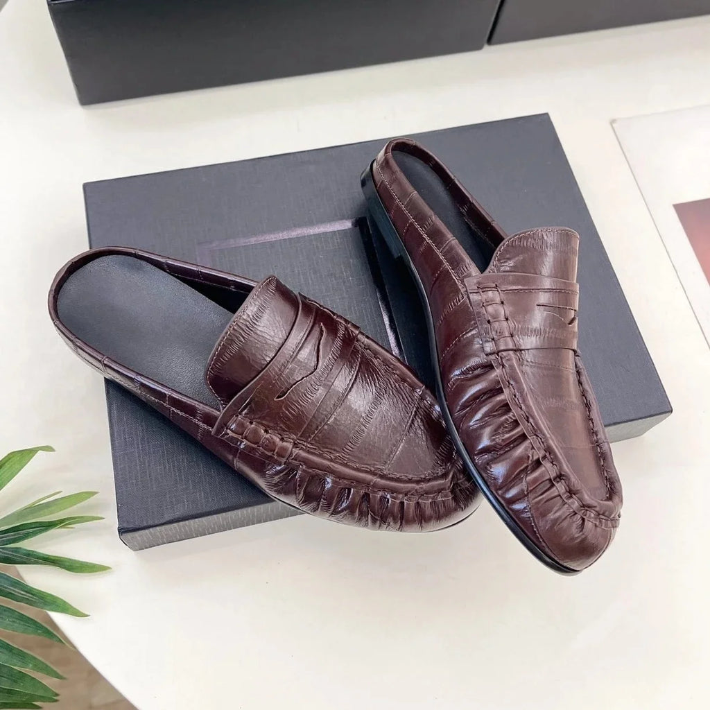 Genuine Leather Round-toes Mary Janes Slingback Gladiator Sandals Mules Loafers Female Slip-Ons Handmade Shoes Zapatos De Mujer