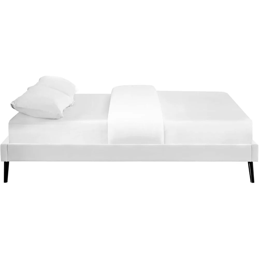 Modway Loryn Faux Leather Queen Platform Bed Frame with Wood Slat Support in White