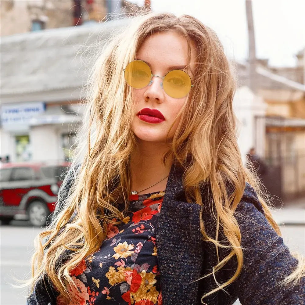 Fashion Vintage Round Sunglasses Women UV400 Sun Glasses Colorful Round-frame Glasses Female Male Metal Mirror Oculos De Sol