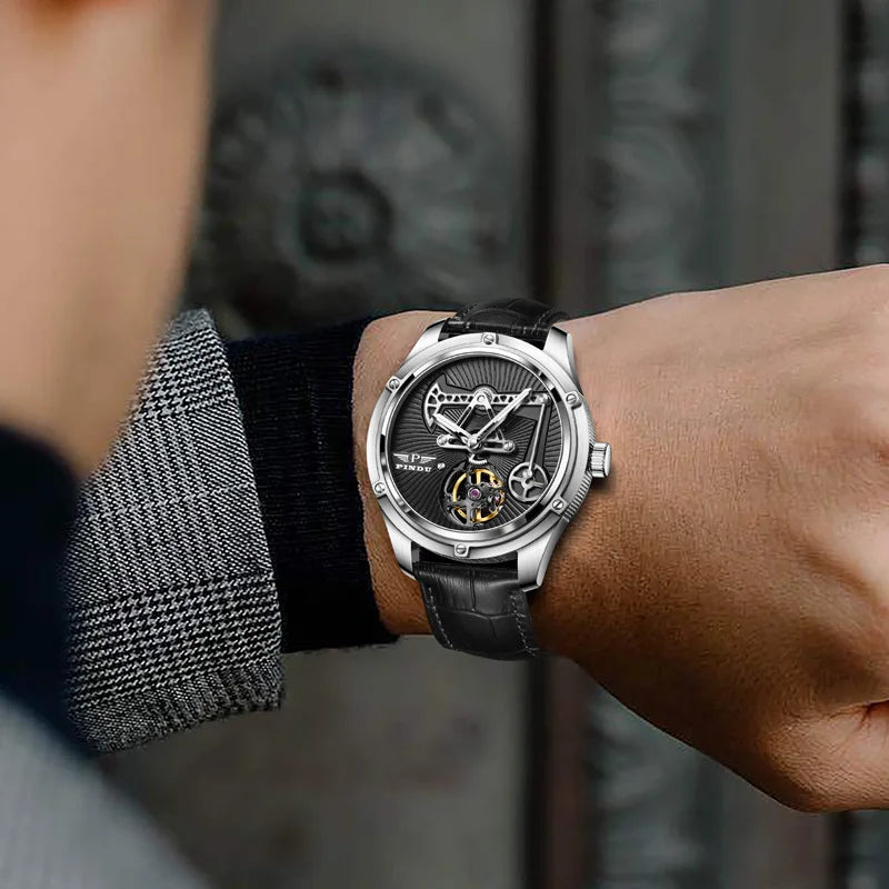 PINDU Watch Miyata 8215 Mechanical Movement Sapphire Mirror Waterproof Luminous Oil Well Business Men Mechanical Wristwatches