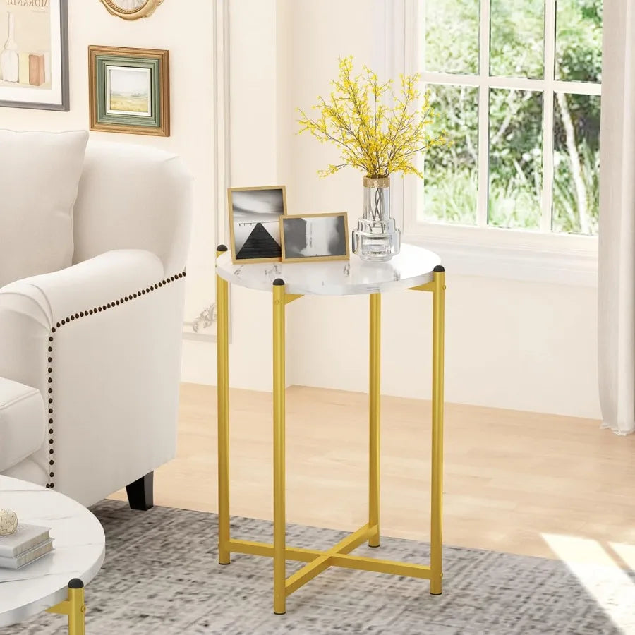 Coffee Table Set of 3Modern Faux Marble Top with Golden Frame 1 Coffee Table 2 Accent Table Living Room Table Set for Apartment